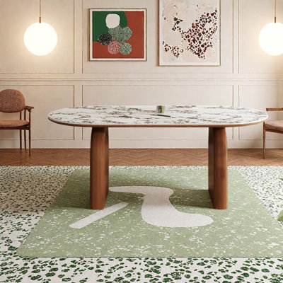 French Vintage Oval Dining Table with Rock Slab