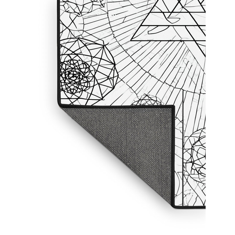 Tapis doux et moelleux d'inspiration géométrique d'inspiration mondiale en bleu - reliure noire, 7 x 9