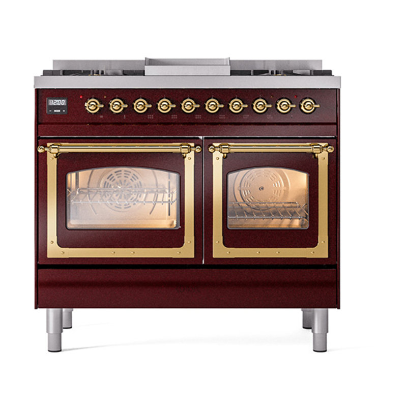 Cuisinière à double combustible de 40 po avec 6 brûleurs scellés et plaque chauffante (porte vitrée) ILVE Nostalgie II Series Noblesse