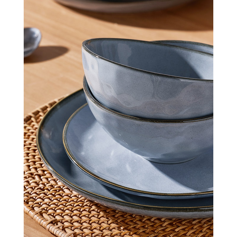 12 Piece Stoneware Dinnerware Set - Service for 4, Blue