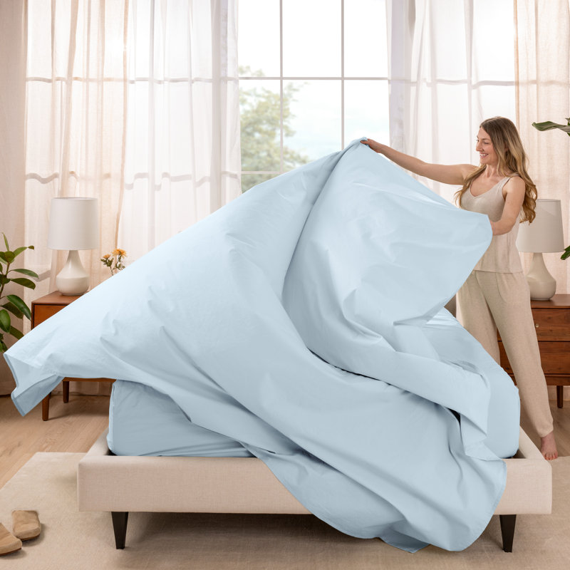 Ensemble de draps 100% coton percale, Ensemble de draps pour lit simple TG avec une taie, Bleu d'hiver