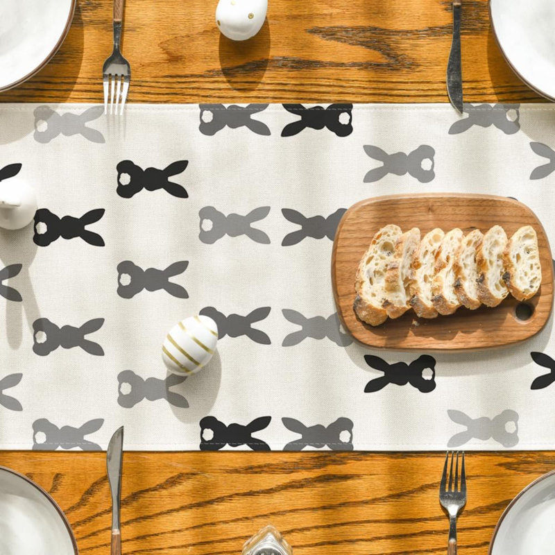 Bunny Rabbit Easter Table Runner, Spring Kitchen Dining Table Decoration For Home Party Decor, Gray/Black, 13"D x 72"L