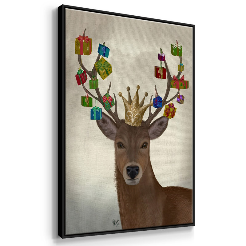Cerf portant un cadeau de Noël, Noir, H 25 po x l 17 po x P 1,5 po