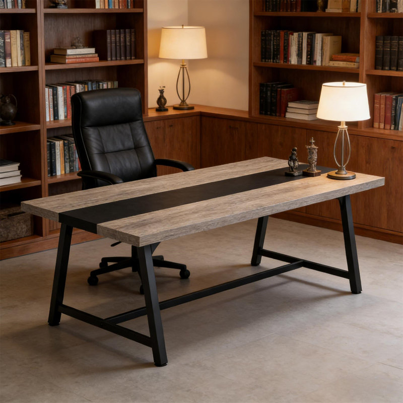 Executive Desk (Not Include Stools), Gray, Black