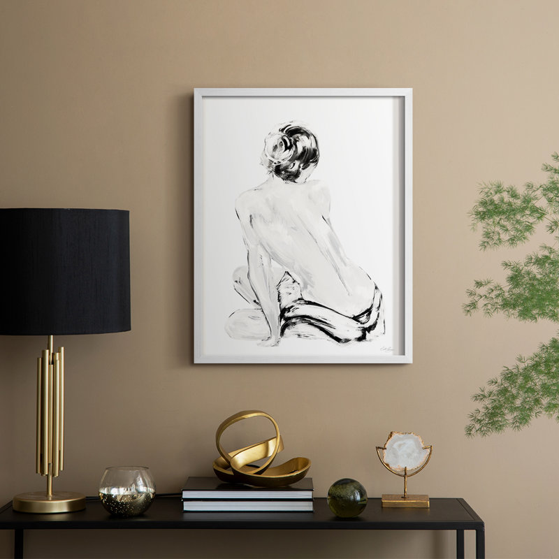 Impressionistic Soft Nude II Framed Print - Solid Wood, 30" H x 24" W, White