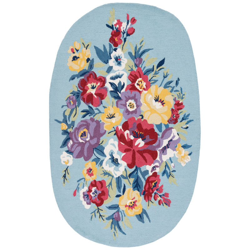 Chelsea Hand Tufted Wool/Cotton Floral Rug in Blue/Rose, Oval 6' x 9'