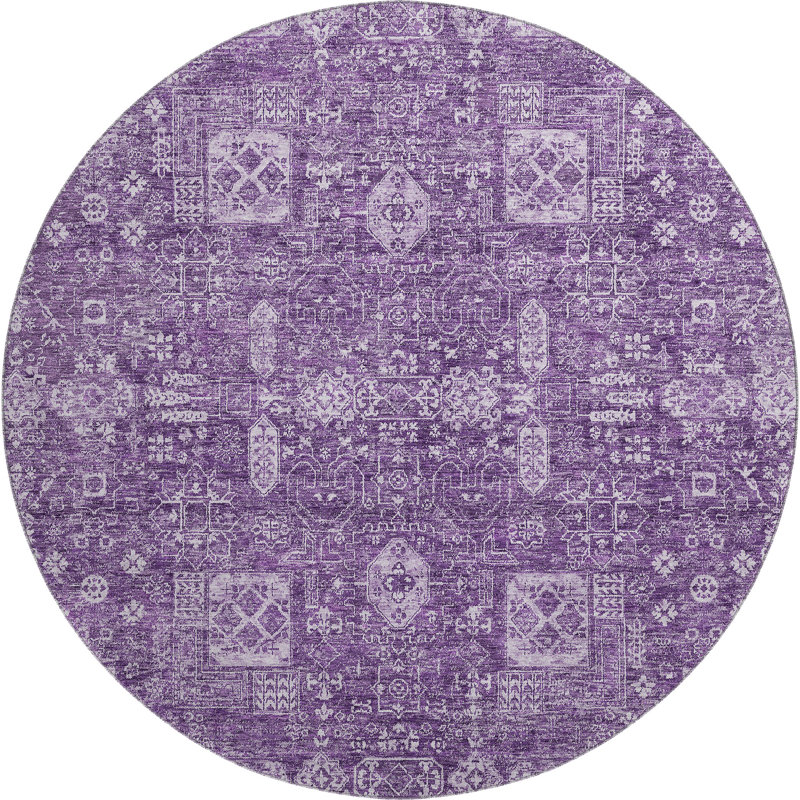 Premium Machine Washable Cerrito Purple Rug, Round 8'