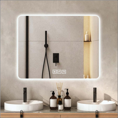 Bathroom Mirror With Led Lights Front And Backlit, Anti-Fog Lighted Vanity Mirrors For Wall Mounted, 5 Level Dimmable, Horizontal/Vertical