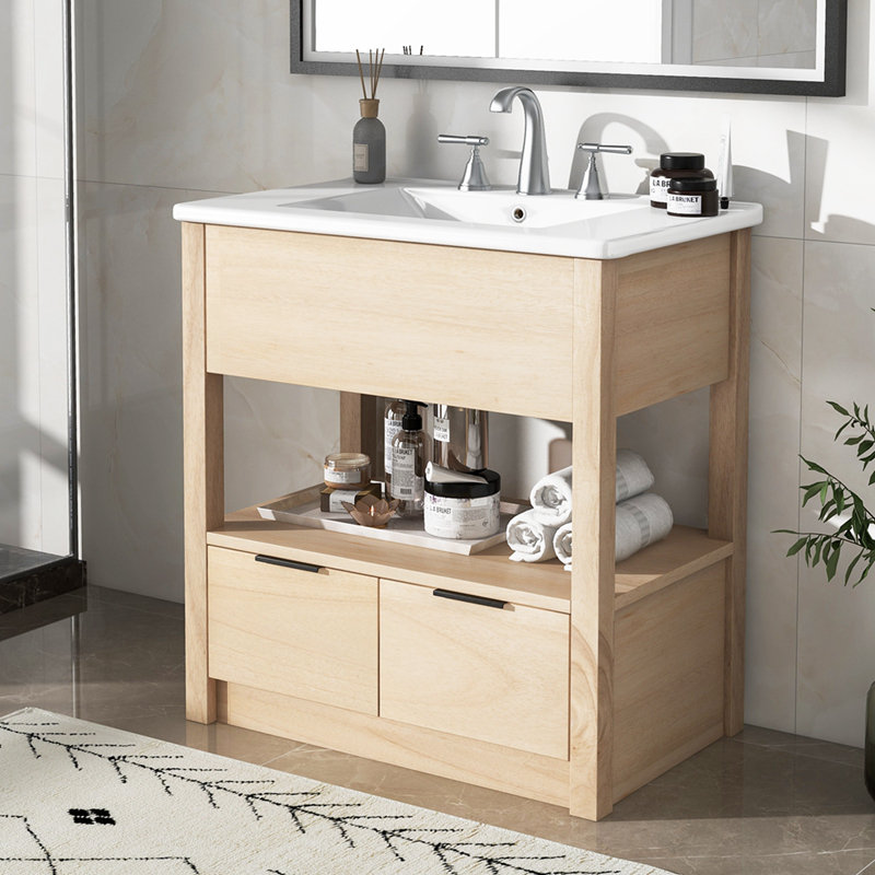 Meuble-lavabo de salle de bain avec comptoir d'évier, Naturel