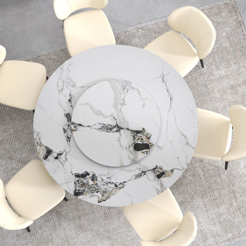 Table de salle à manger ronde avec plateau rotatif Patsy, H 29,5 po x l 53 po x L 53 po, Patek blanc
