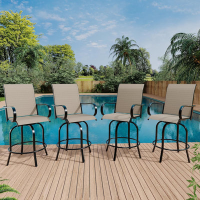 Outdoor Swivel Patio Swivel Bar Stools Chair, All Weather High Back And Armrest Patio Chairs For Deck Lawn Garden Backyard by Lark Manor