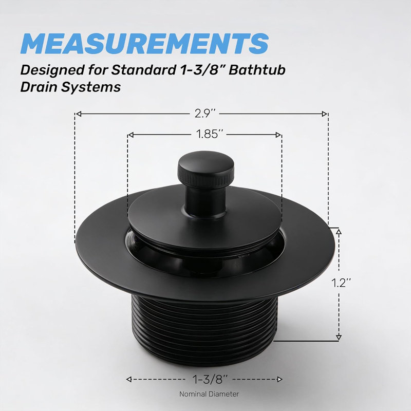 Ensemble de bouchon de vidange de baignoire SUPPLYGIANT 1-3/8 po à levage et rotation, noir mat, Noir mat