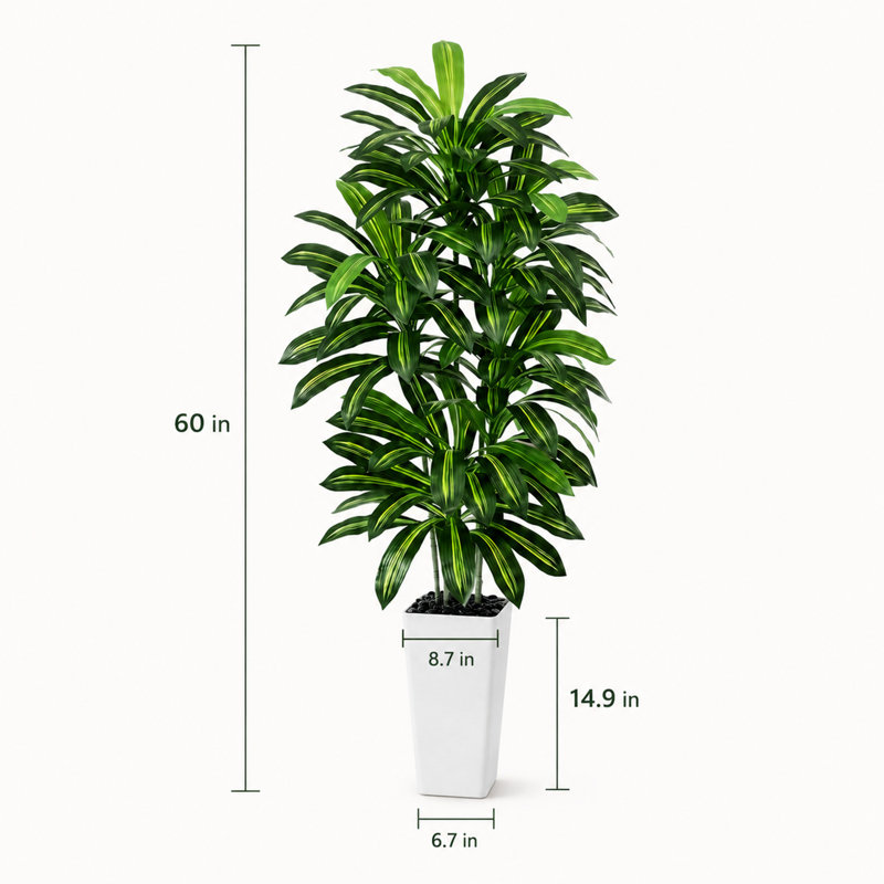 Arbre dracaena artificiel 5 pi avec jardinière blanche