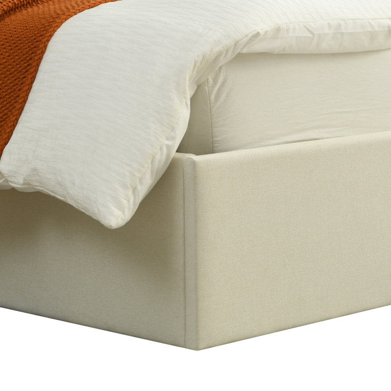 Lit plateforme tapissier avec rangement Linvel, Grand, Mélange de lin blanc