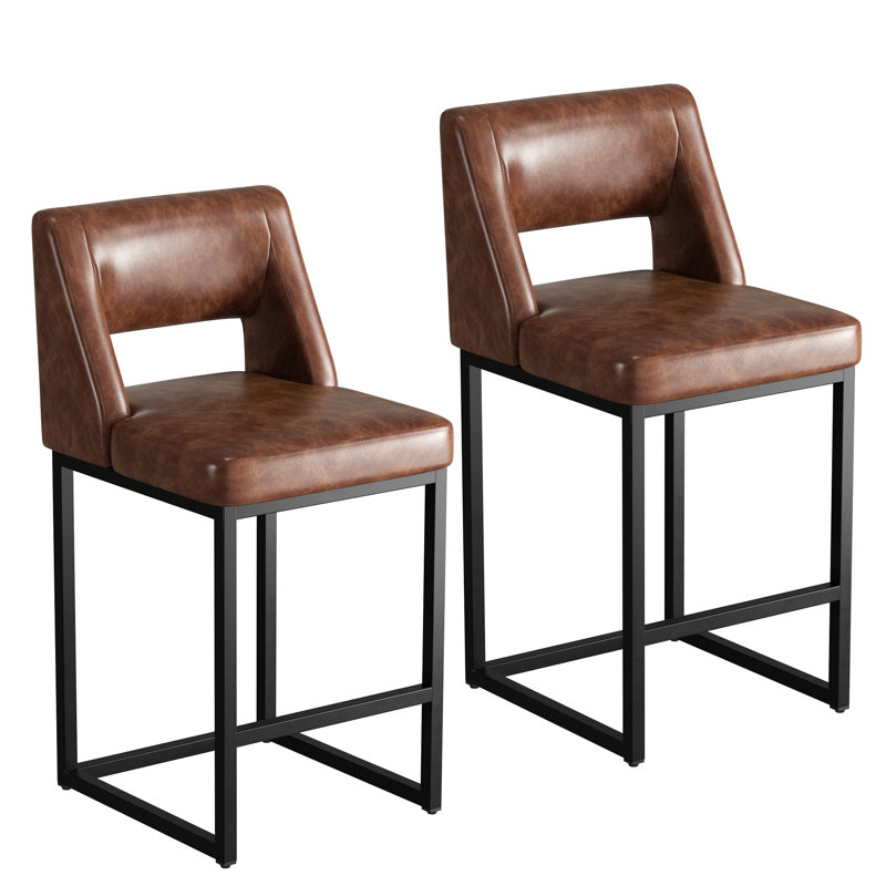 Upholstered Counter Height Bar Stool With Solid Wood Legs, Dark Brown