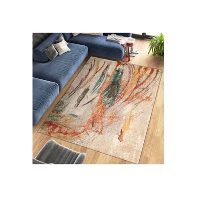 Tapis décoratif moderne à motifs abstraits et lavables à la machine