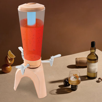 101,5 oz Distributeur de boissons et de bière avec 3 robinets, tour à boissons transparente / or rose avec carotte de glace amovible et lumière DEL