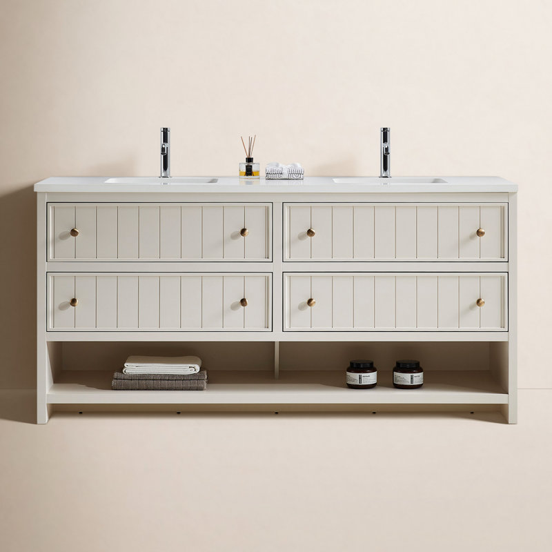 Meuble-lavabo 72 po Rennes avec plateau en quartz, Creamy White, 72