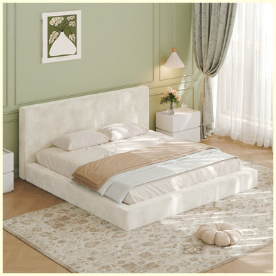 King Size Frameless Cloud Upholstered Bed Surround, 8.7" Sponge Cushion, Off-White