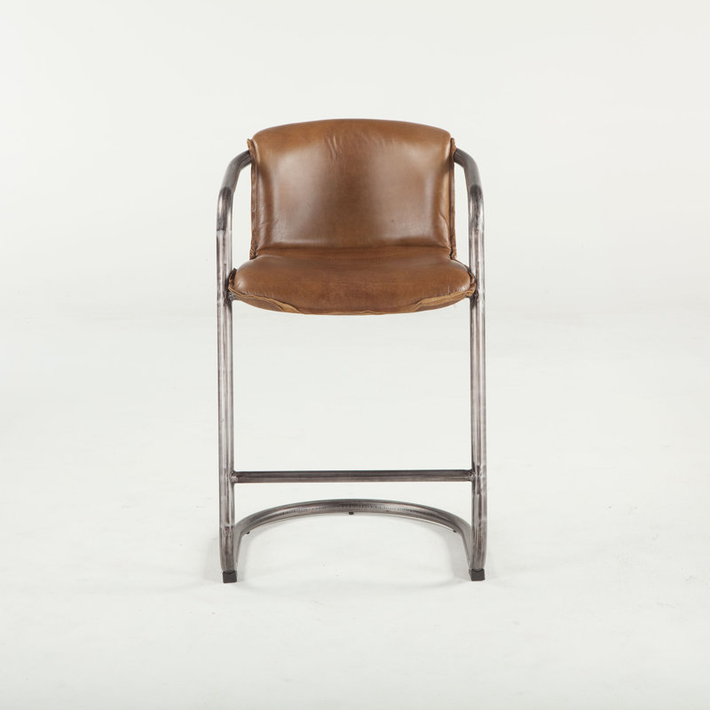 Chiavari Distressed Leather Bar Stool, Counter Stool (26" Seat Height), Chestnut Leather/ Brushed Nickel Frame