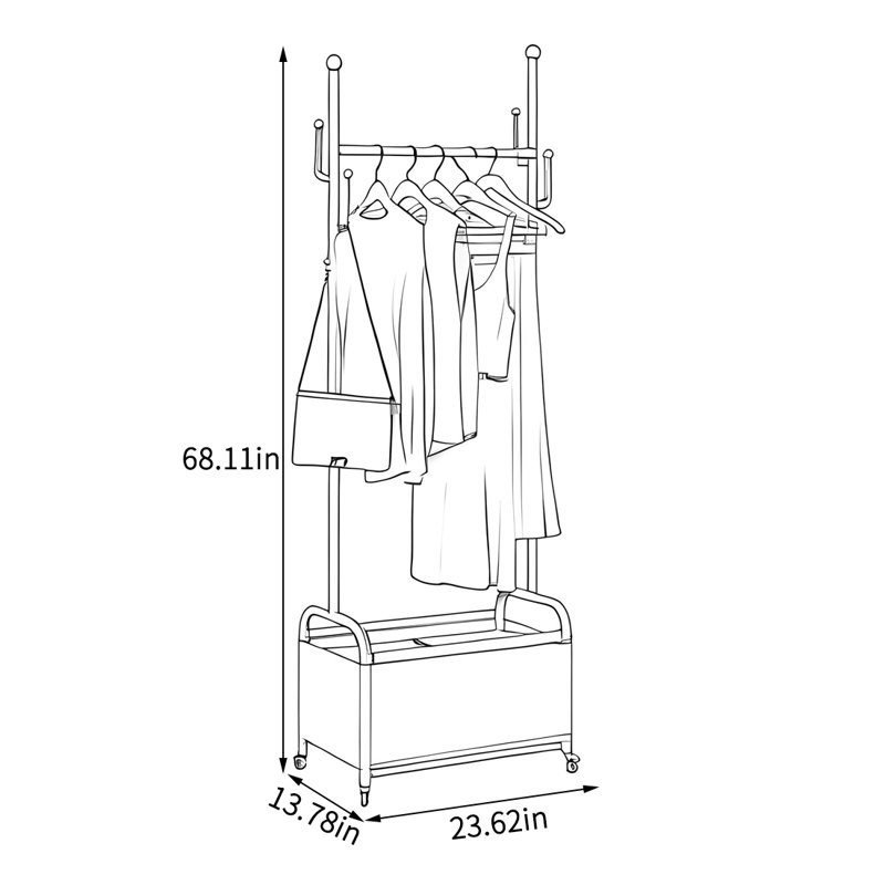 Sturdy Coat Rack with Mobile Base & Shelf, Gold
