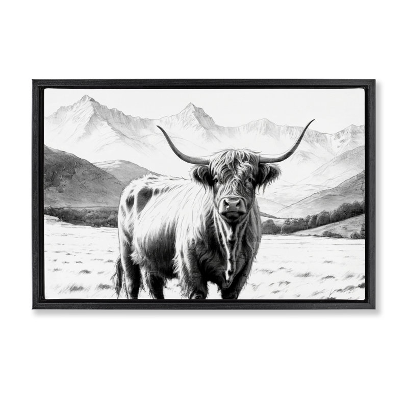 Art mural sur toile Highland, H 21 po x l 31 po, Cadre flottant noir de jais