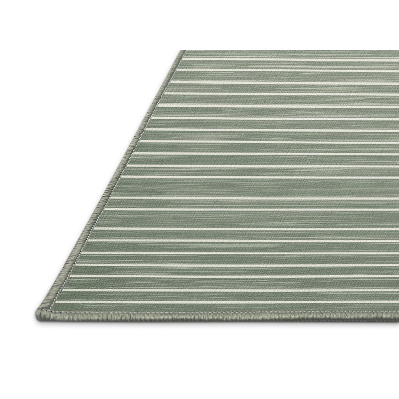 Tapis vert à rayures horizontales lavable à la machine, Rond 3 pi