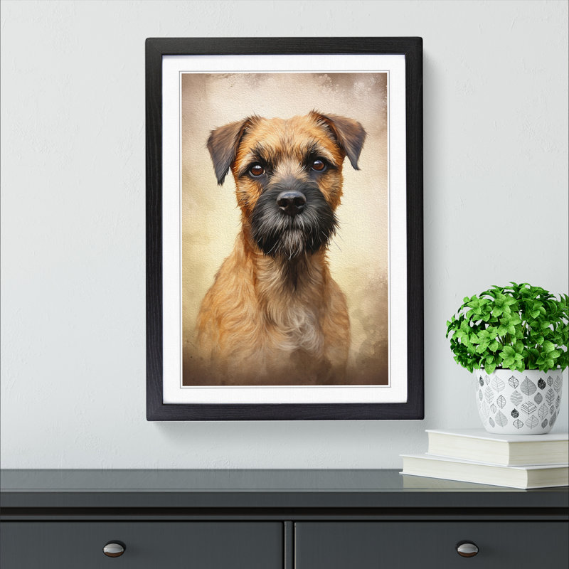 Border Terrier Informel - Single Picture Frame Print on Wood, Black, 34cm H x 25cm W x 2cm D