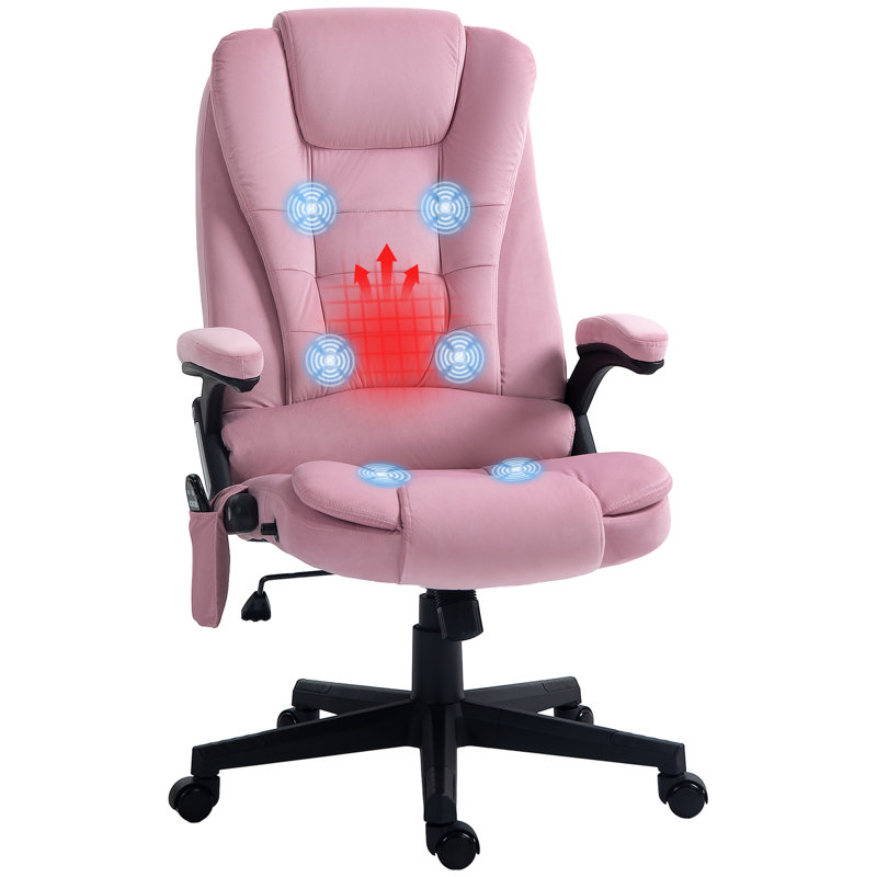 High Back Vibration Massage Office Chair With 6 Vibration Points, Light Pink, Velvet
