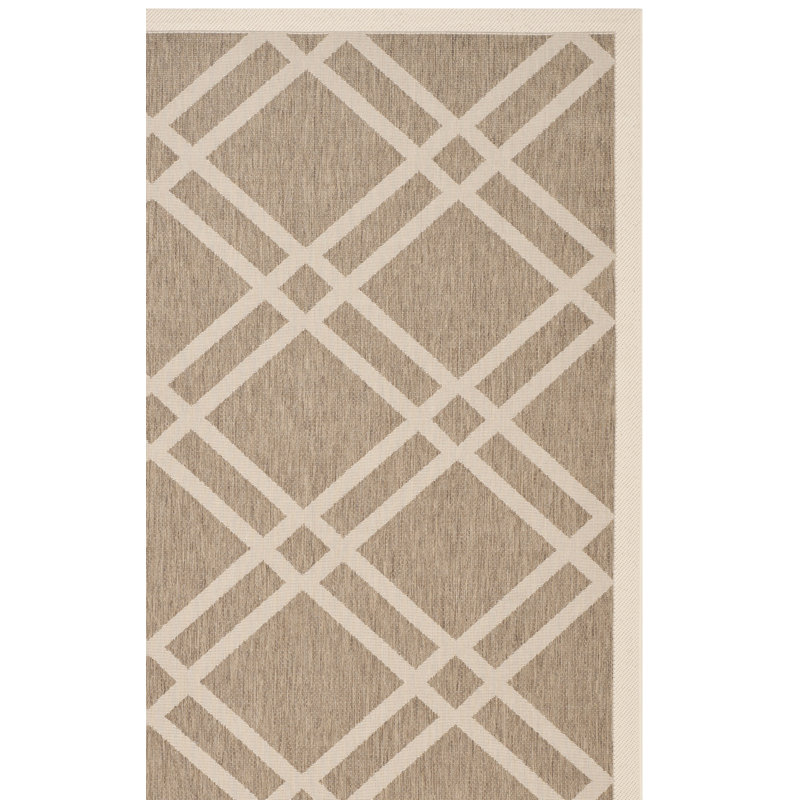 Arneshia Geometric Brown/Bone Indoor/Outdoor Area Rug, Rectangle 9' x 12'