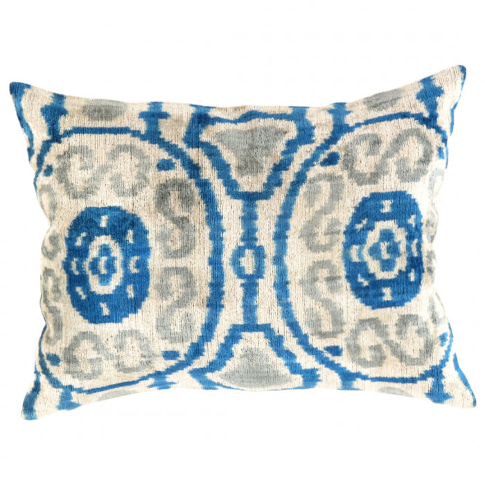Coussin en velours réversible, Bleu, H 16 po x l 20 po