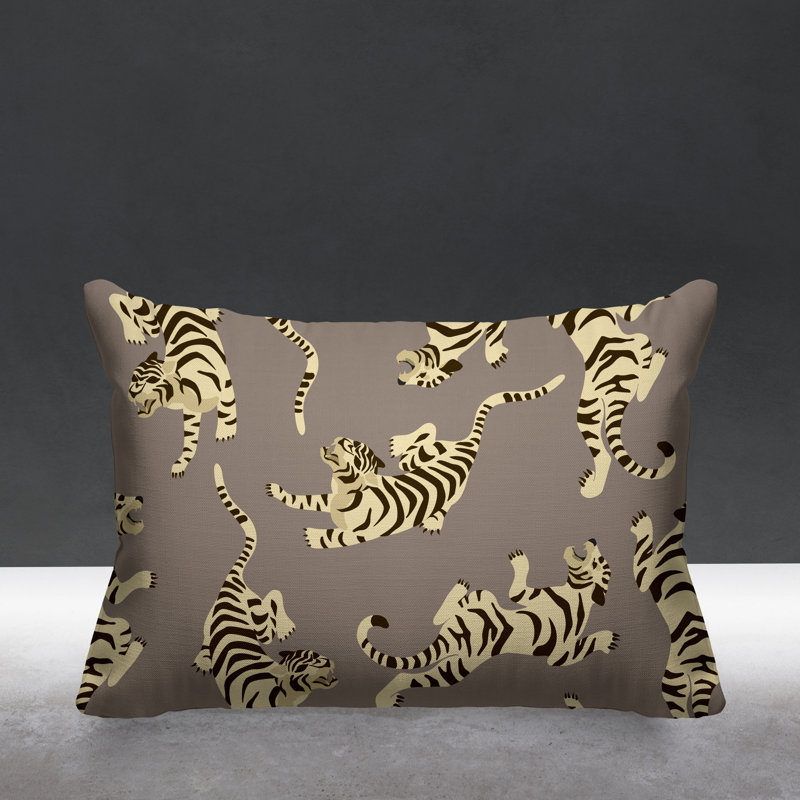 Coussin décoratif intérieur / extérieur Tigger Boho Tiger, 14 po x 20 po, Beige