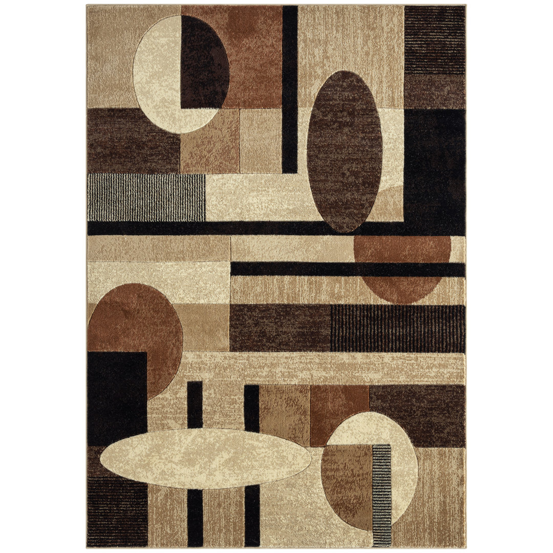 Tribeca Jasmine Contemporary Geometric Area Rug 3'11"X5'2",Brown/Beige/Black Orren Ellis