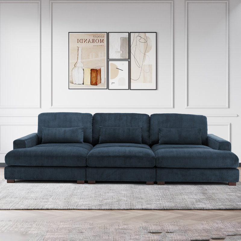Canapé modulaire en velours côtelé 127,6 po, Bleu