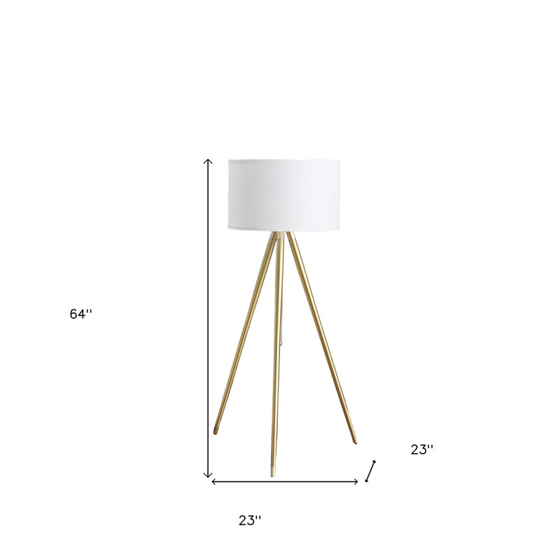 Adjustable Tripod Floor Lamp With White Linen Drum Shade - Thumbnail 2