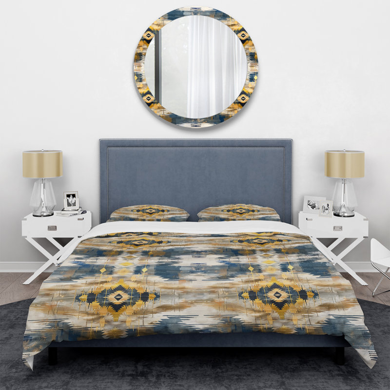 Blue Gold Geometric Retro - Ensemble de housse de couette à motif géométrique rétro