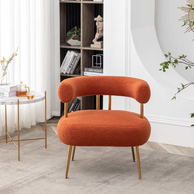 Fauteuil capitonné de 28,8 po Maybrie, Boucle orange, Doré