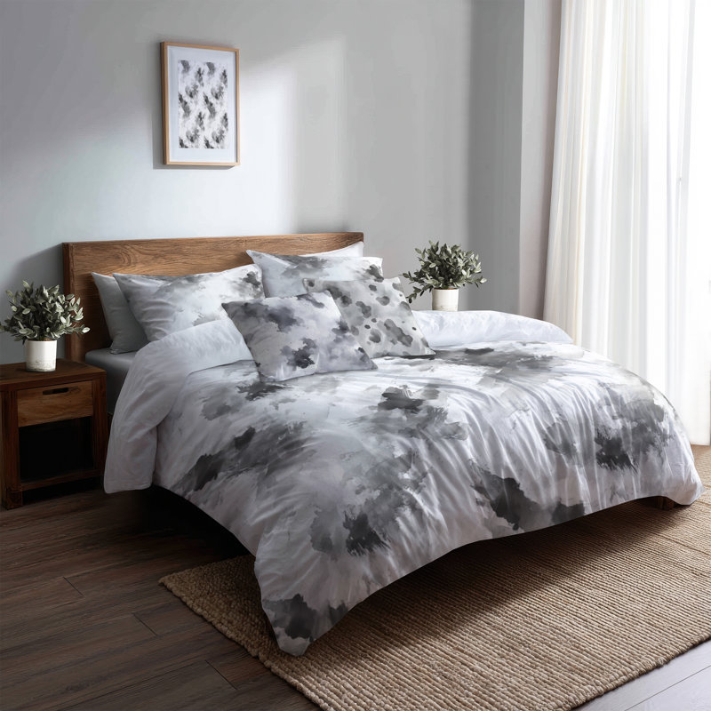 Ensemble de literie moderne 5 pièces - Ensemble de housse de couette et coussin décoratif Abstract Quiet Ink Forms
