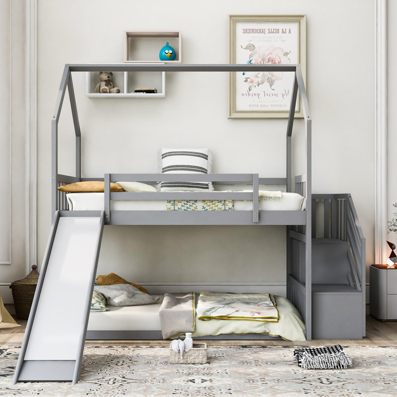 Lit superposé avec glissade convertible House, Gris
