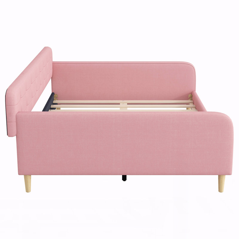 Queen Size Upholstered Daybed with 4 Support Legs, Pink