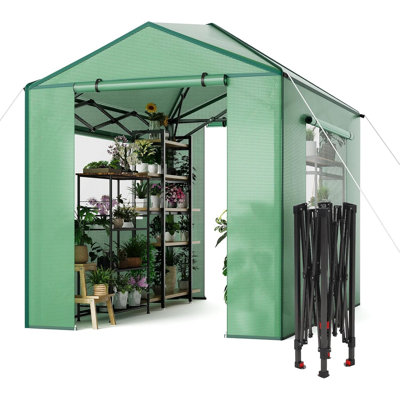 8x12FT Pop-Up Greenhouse for Outdoor Garden – Portable Walk-in with Mesh Windows, PE Cover & Zippered Doors