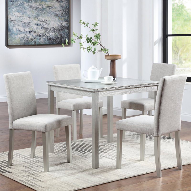 Ensemble de table de salle à manger en bois 5 pièces, ensemble de table de cuisine avec une table carrée et 4 chaises rembourrées