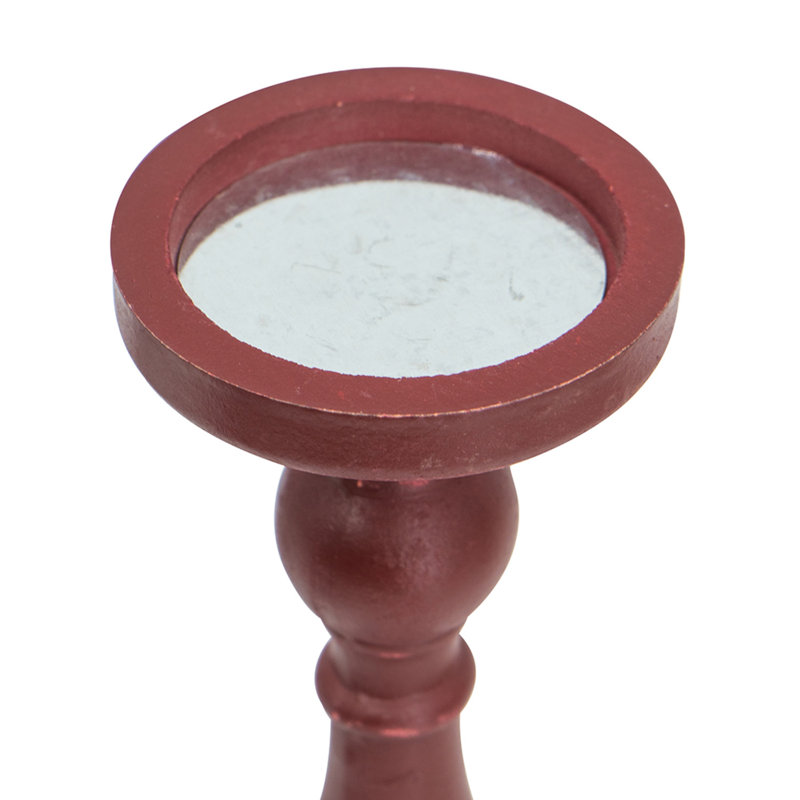 S/5 Red Turned Wood Candle Holders, Assorted Heights, Red