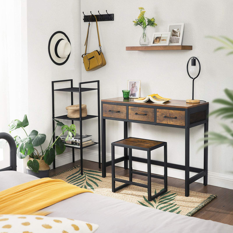 Elodie Dressing Table with Mirror, Rustic Brown