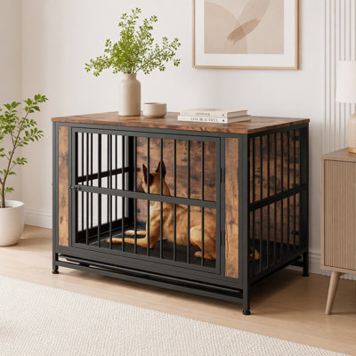 Cage pour chien à double porte avec repose-pieds ajustables et plateau amovible