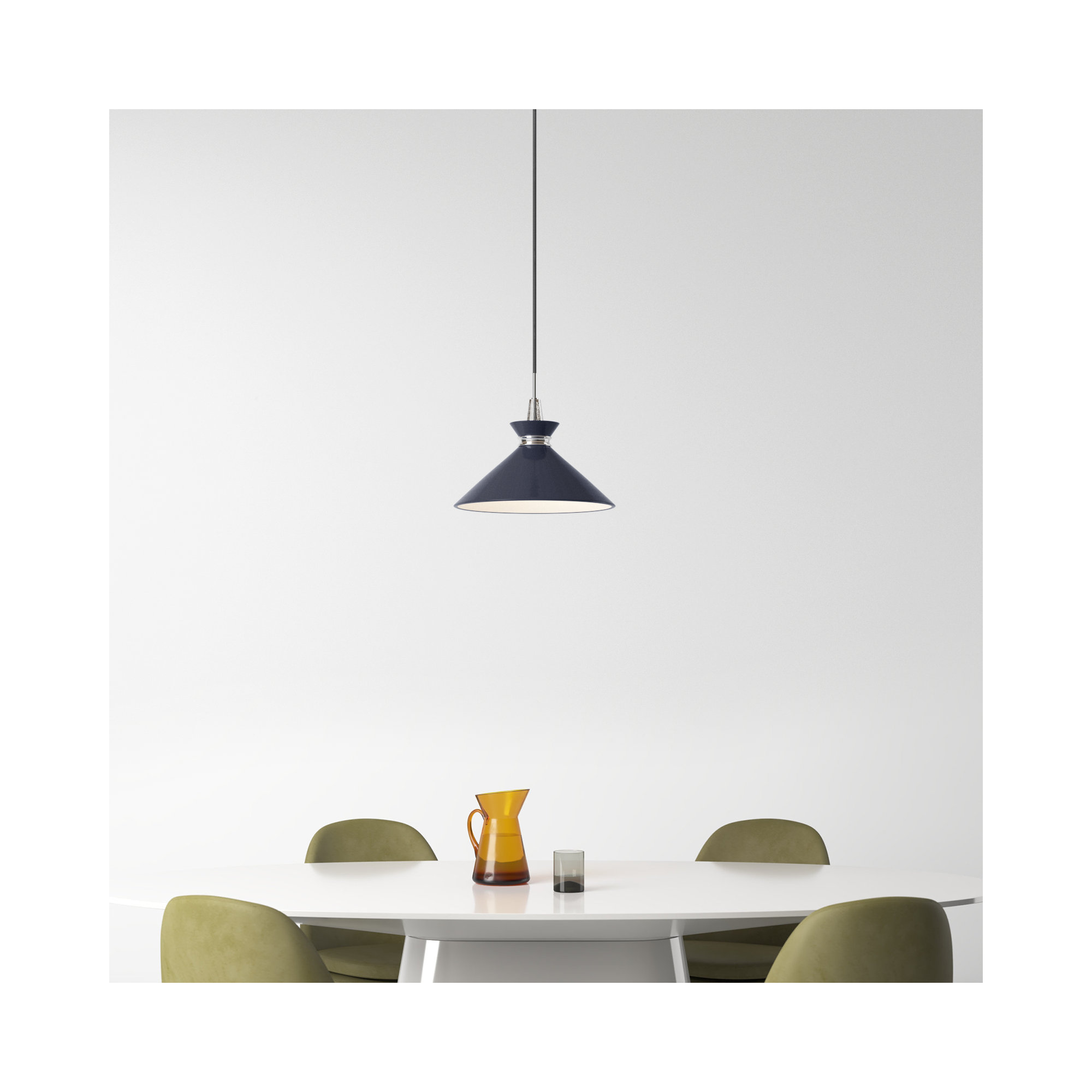 Corby Single Light Metal Pendant, Navy, Polished Nickel, 15.25" H x 18" W x 18" D