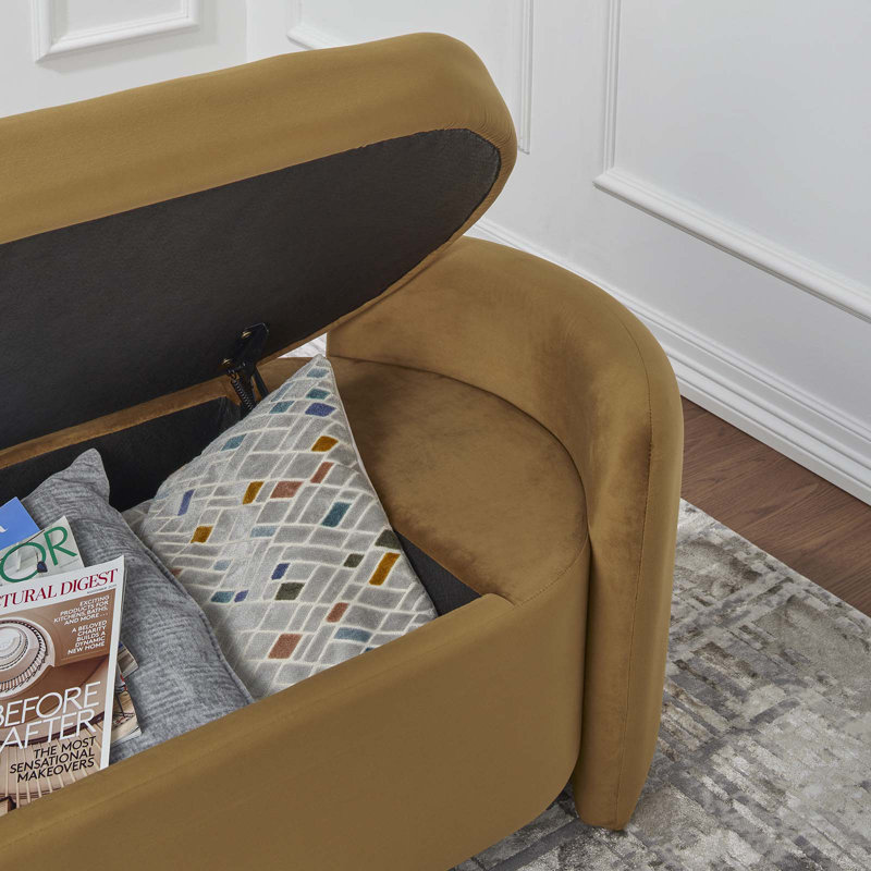  Velvet Upholstered Bench, Cognac