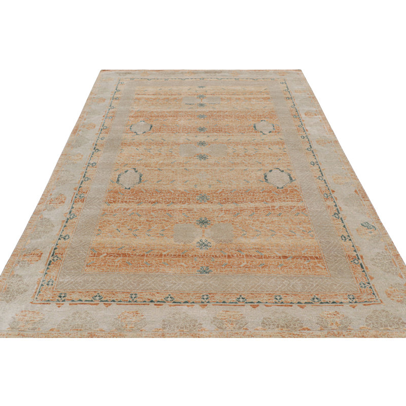 Rug & Kilim’S Transitional Rug In Orange And Gray With Geometric Patterns
