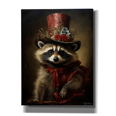 Toile épique «Mignon raton laveur avec un chapeau rouge de style baroque 1» par Momart