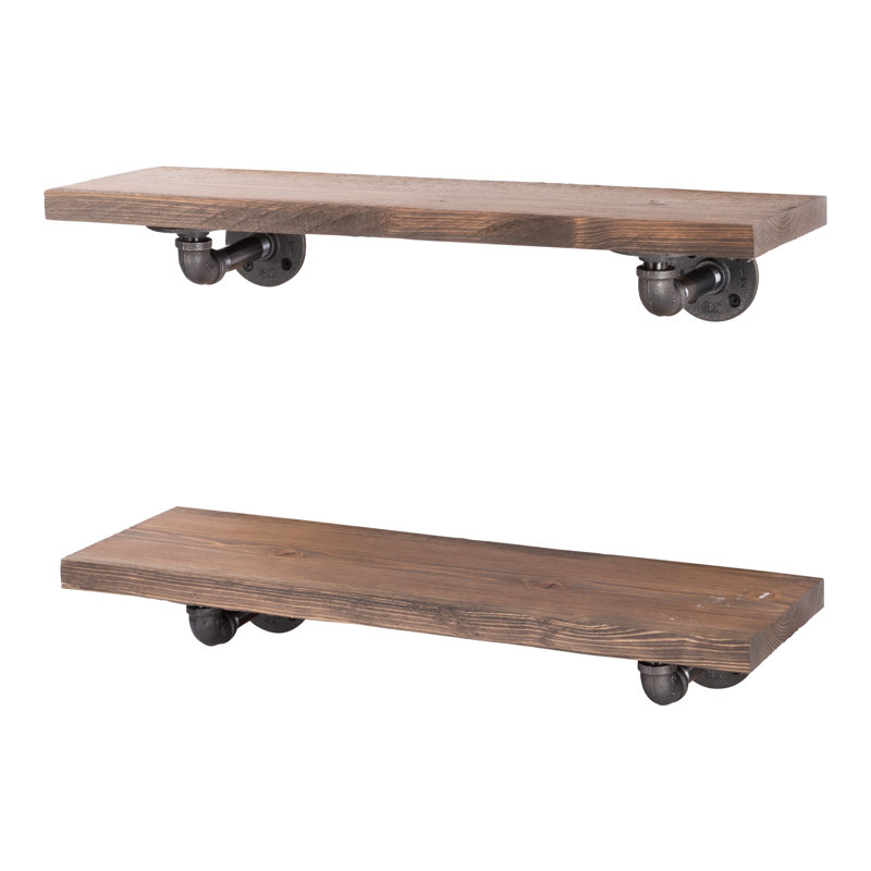 Ternes 2 Piece Pine Industrial Pipe Shelves, Sunset Brown